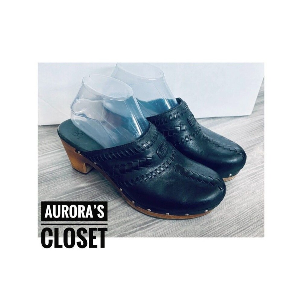 Ugg 9 Black Leather Clog 1952 Vivica Fleece Lined